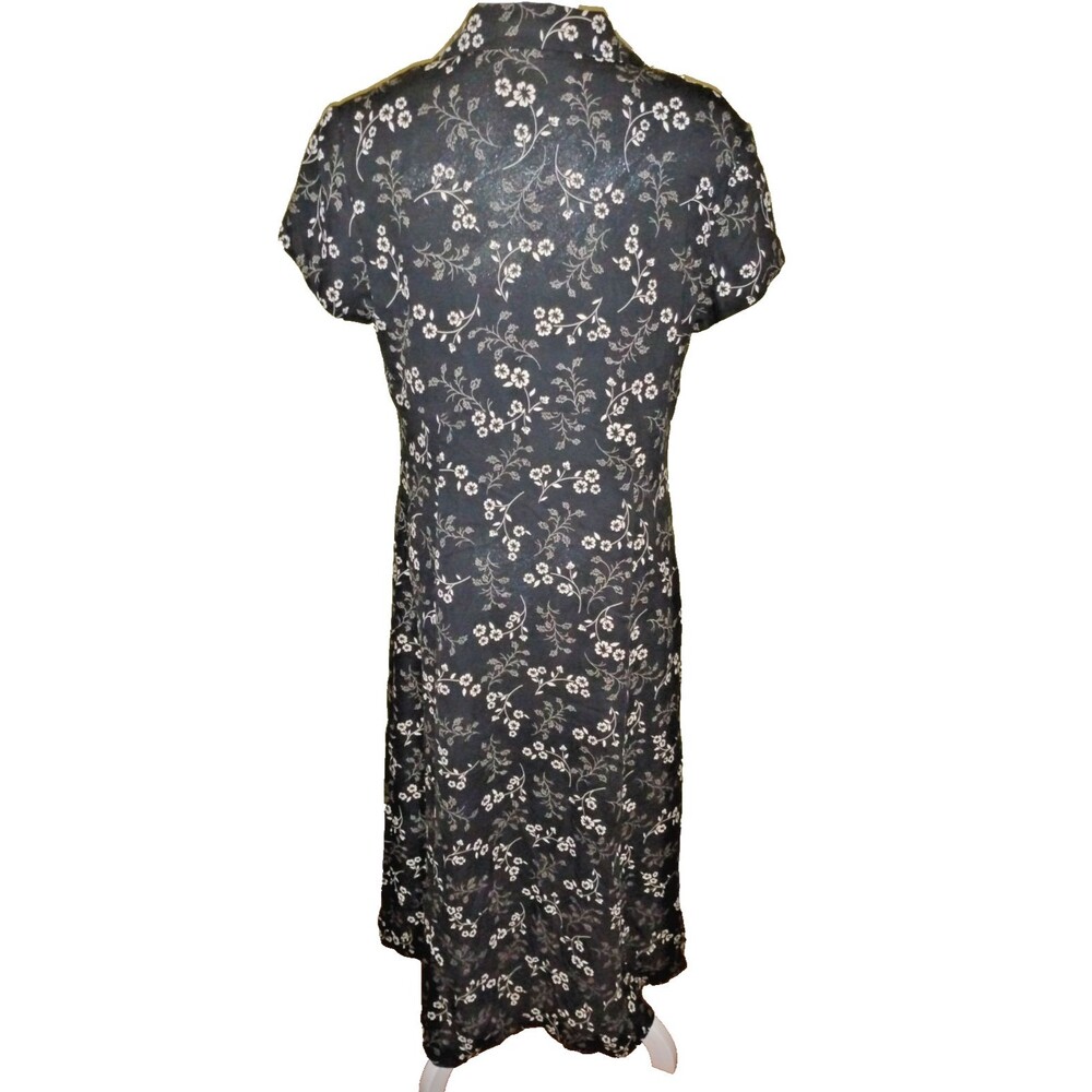 Casual Corner Annex Black White Floral Maxi Dress Sweetheart Collar Button Vneck - Picture 2 of 12